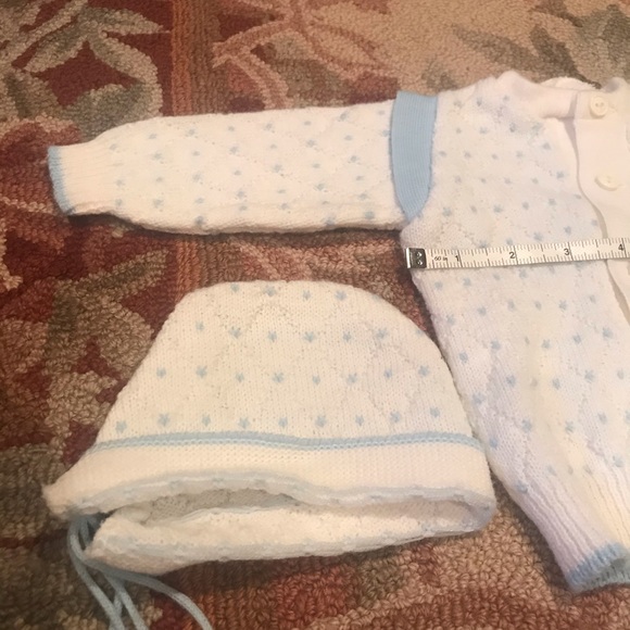 NWOT ADORABLE KNIT BLUE AND WHITE SWEATER AND HAT NWOT - Picture 2 of 9